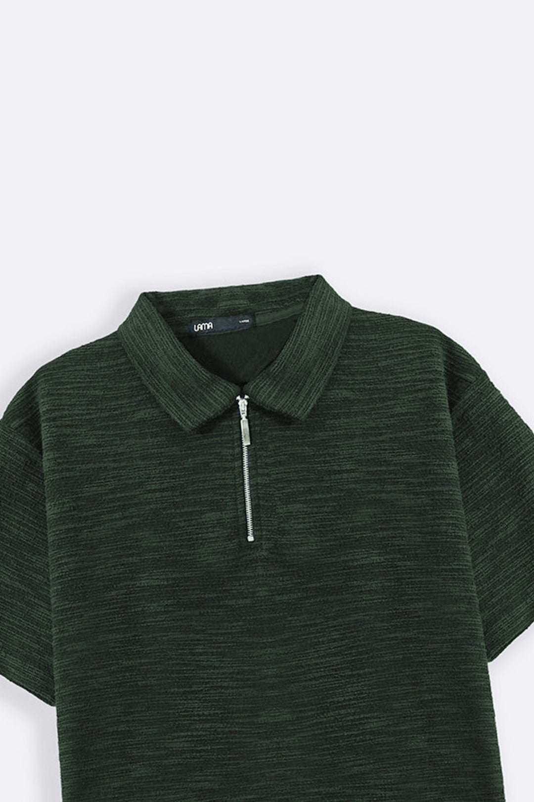 OLIVE TEXTURED ZIPPER POLO