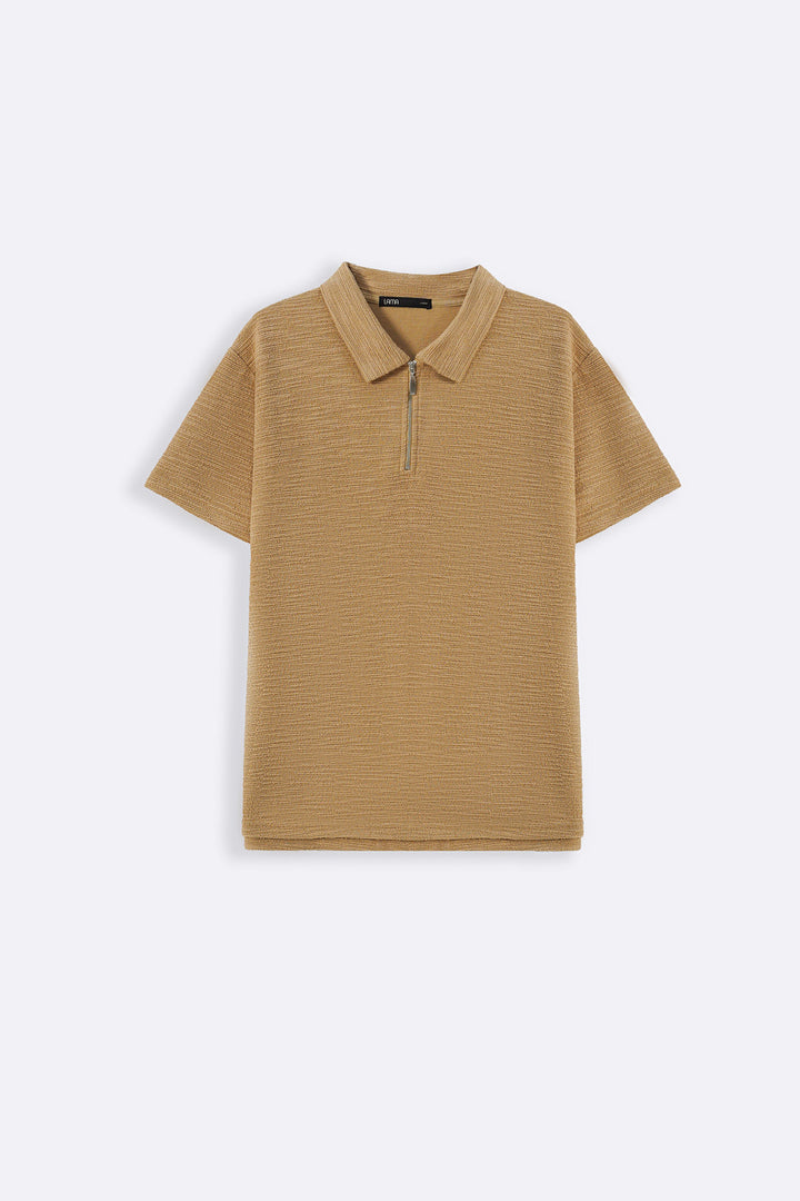 SAND TEXTURED ZIPPER POLO