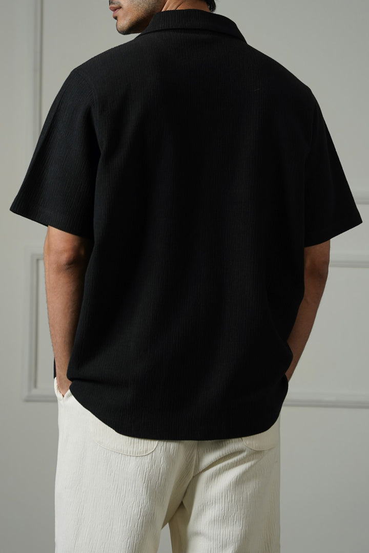 BLACK TEXTURED KNITTED SHIRT