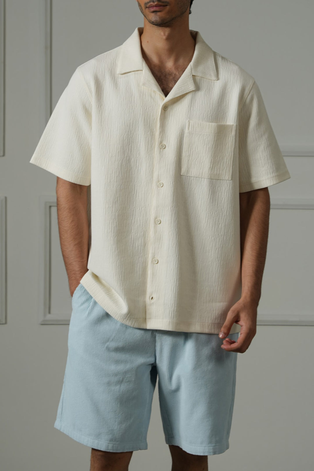 CREAM TEXTURED KNITTED SHIRT