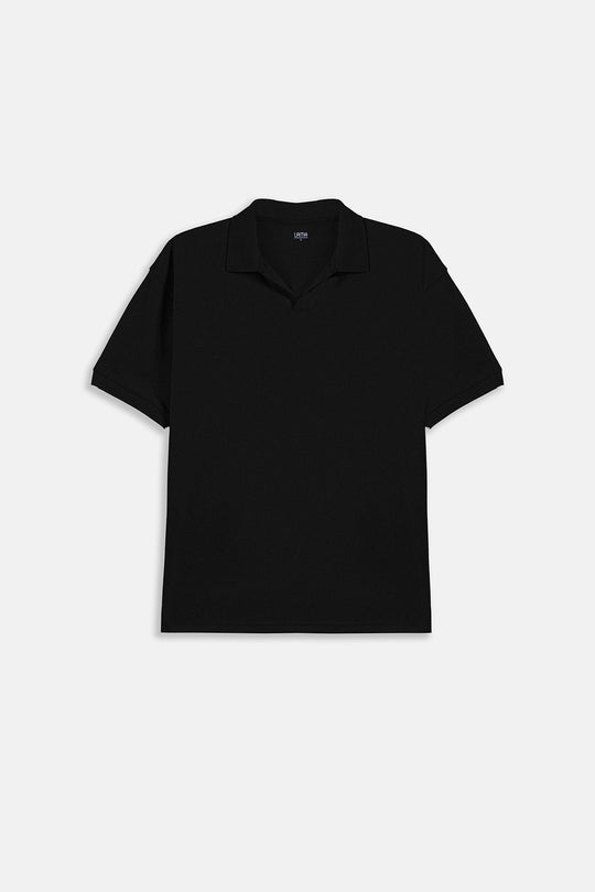 BLACK KNITTED POLO