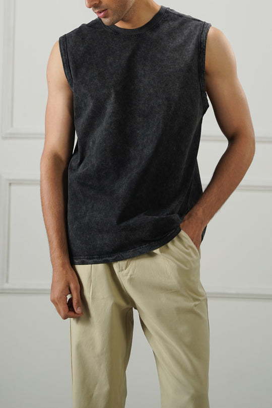 BLACK WASHED EFFECT TANK TOP