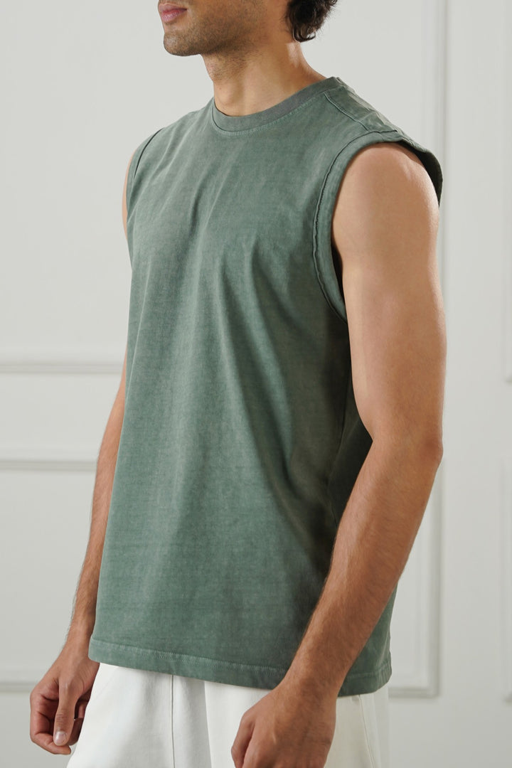 OLIVE WASHED EFFECT TANK TOP
