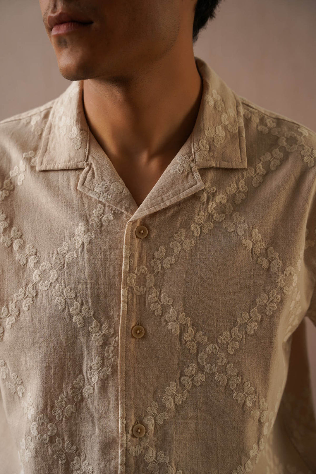 BEIGE MONTEGO BAY EMBROIDERED SHIRT