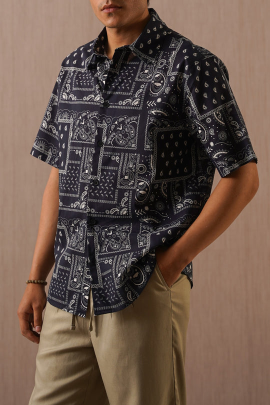NAVY PAISLEY PRINTED SHIRT