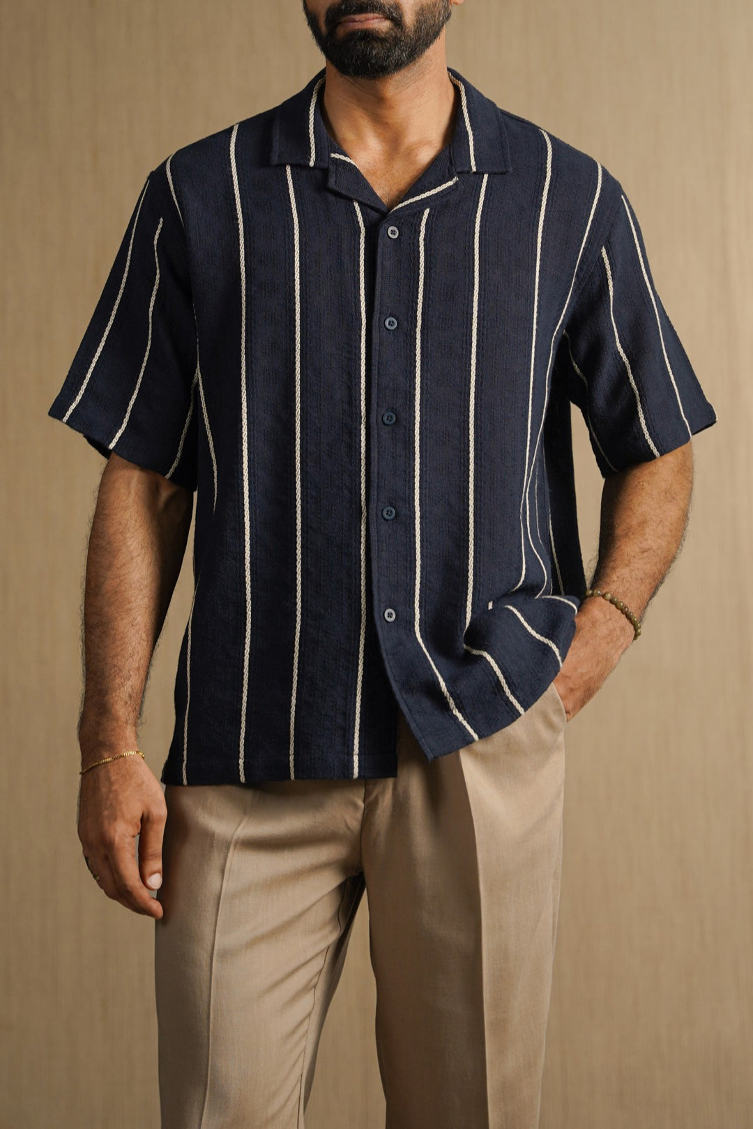 NAVY CONTRAST STRIPE SHIRT