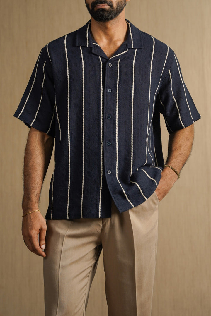 NAVY CONTRAST STRIPE SHIRT