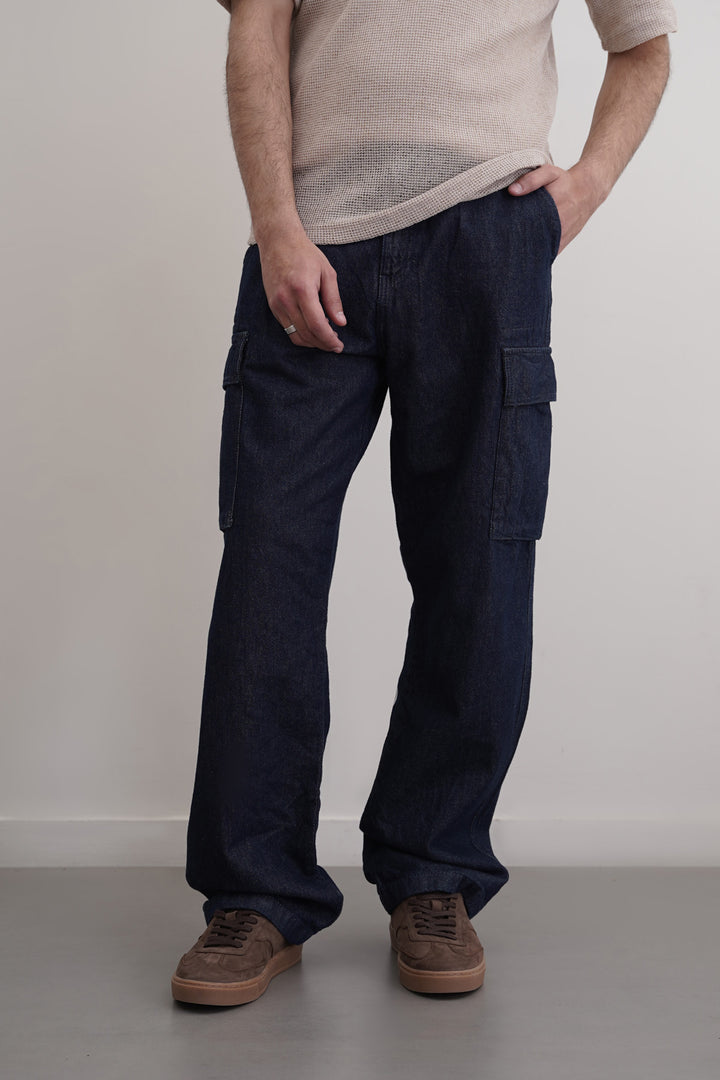 BLUE RELAXED CARGO JEANS