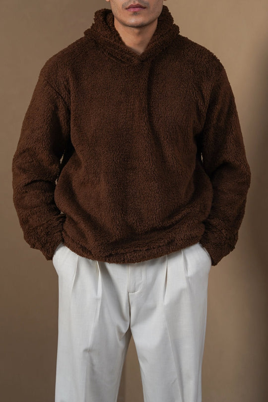 DARK BROWN THE FUR HOODIE