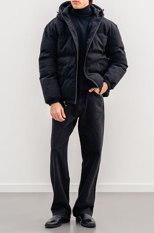 BLACK CORDUROY PUFFER JACKET