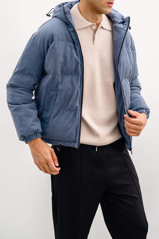 BLUE CORDUROY PUFFER JACKET