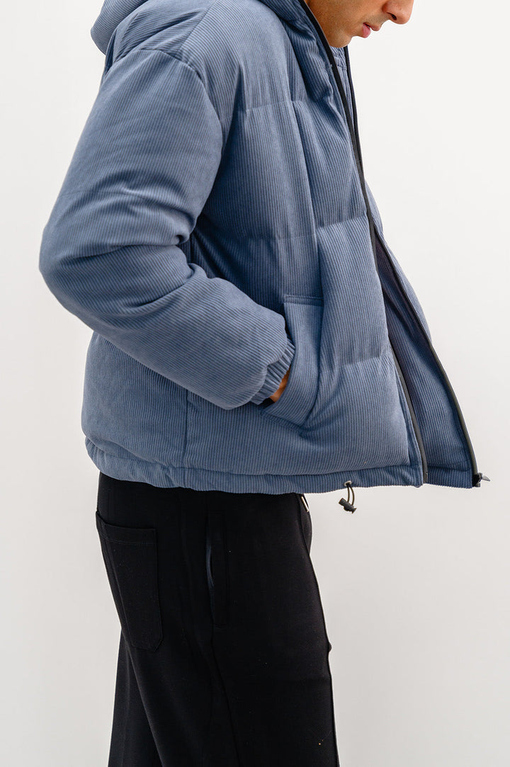 BLUE CORDUROY PUFFER JACKET