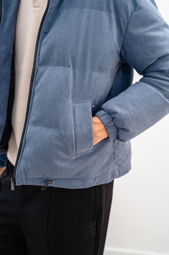 BLUE CORDUROY PUFFER JACKET
