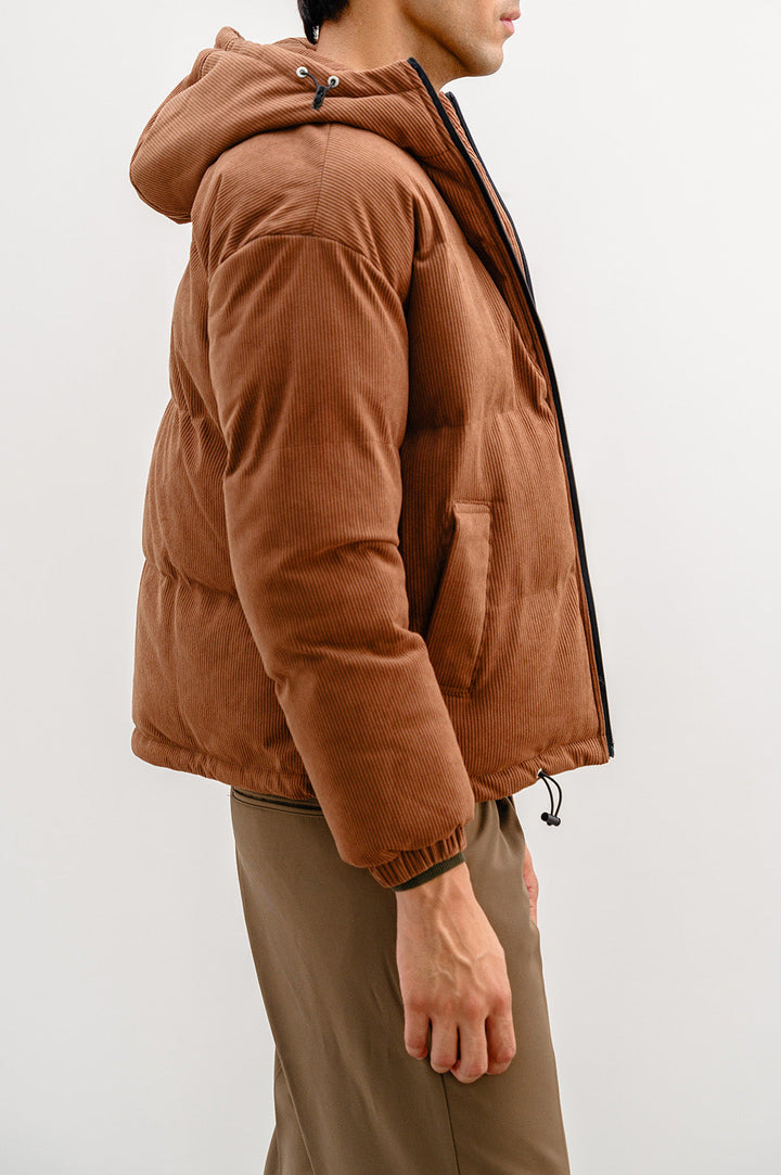 BROWN CORDUROY PUFFER JACKET
