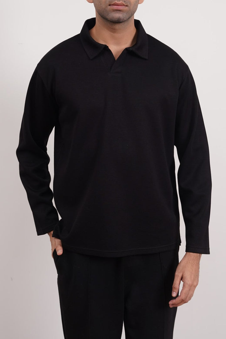 BLACK LONG SLEEVE POLO