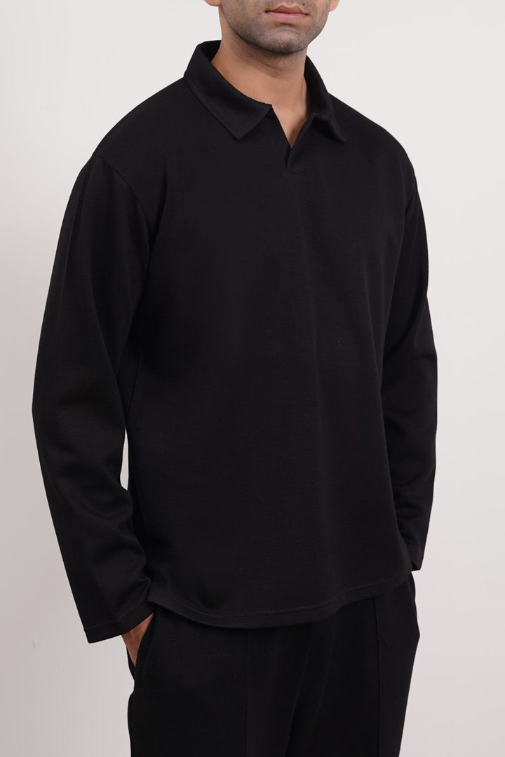 BLACK LONG SLEEVE POLO