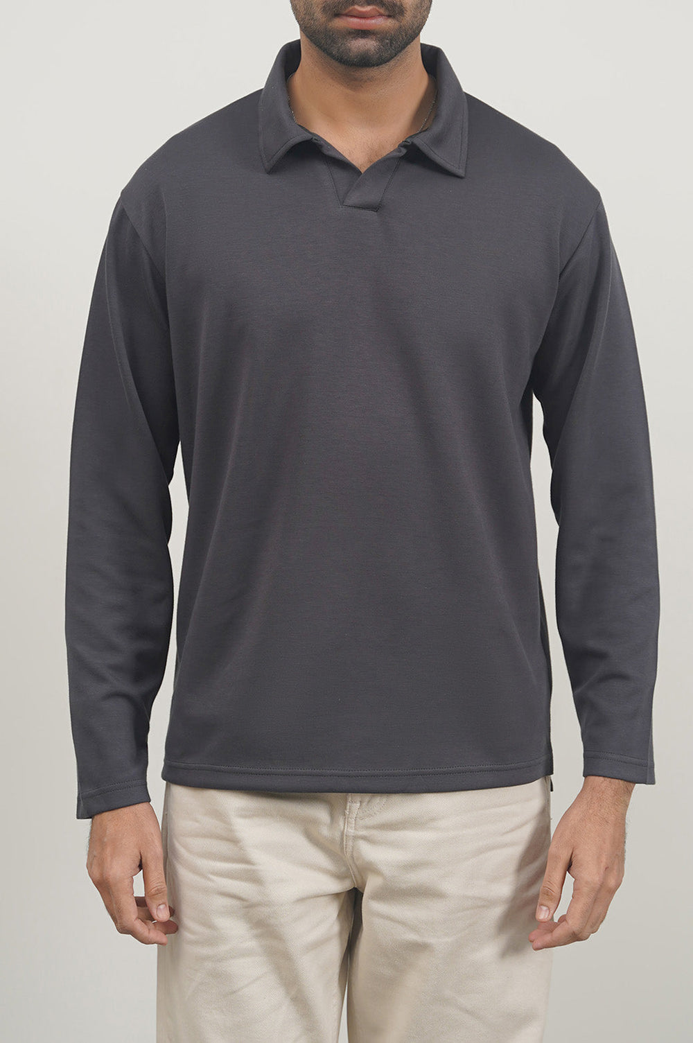 CHARCOAL LONG SLEEVE POLO