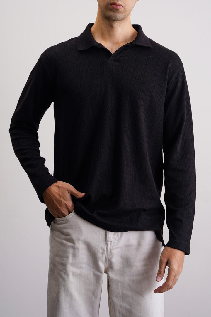 BLACK SOFT JACQUARD POLO