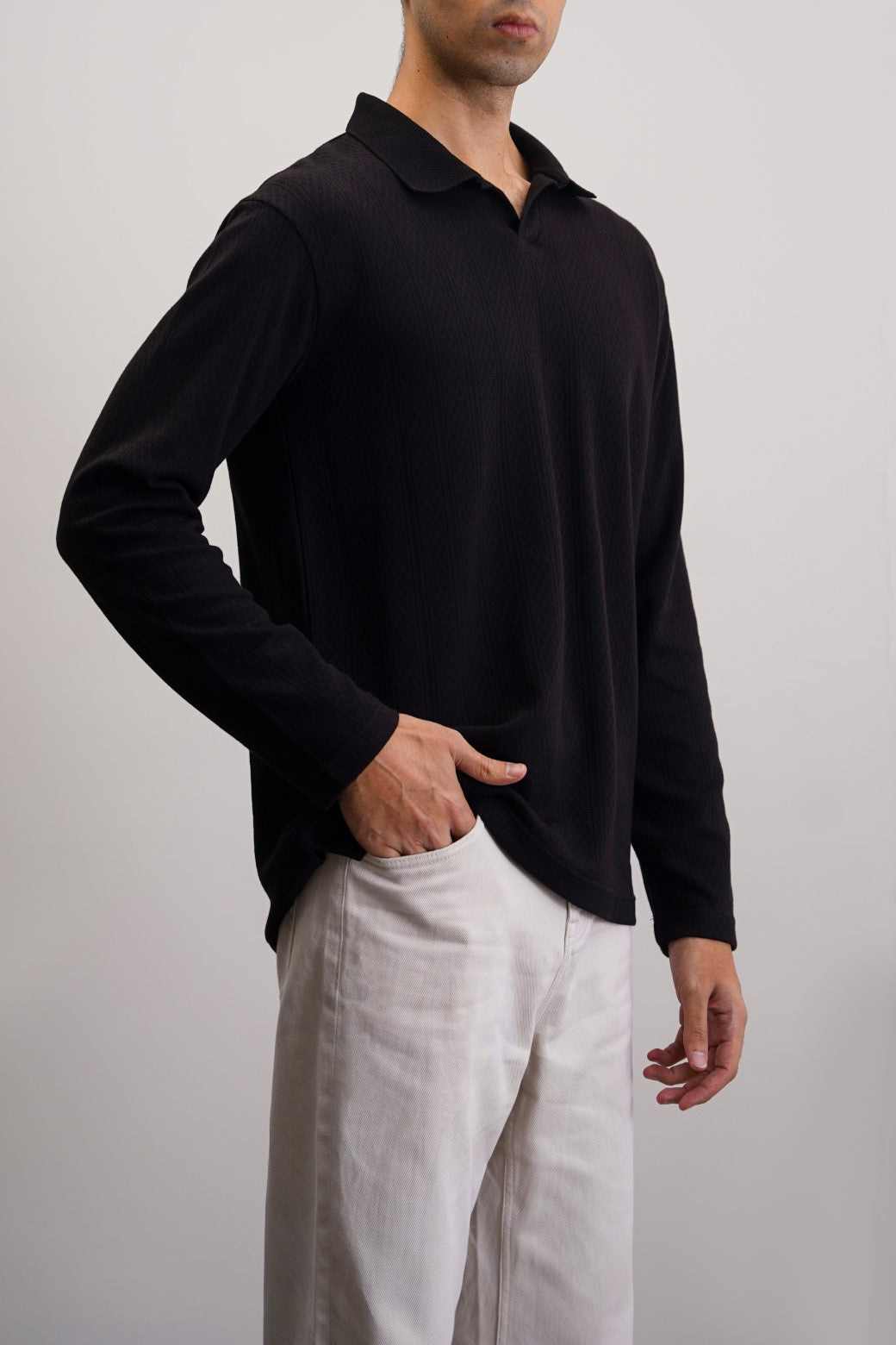 BLACK SOFT JACQUARD POLO