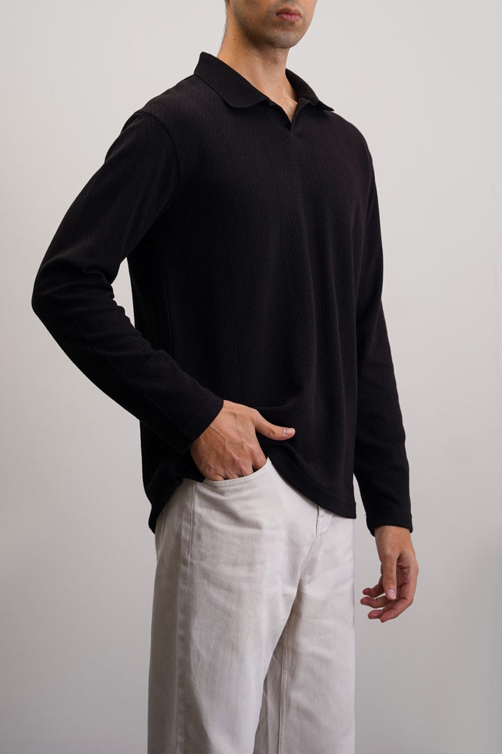 BLACK SOFT JACQUARD POLO