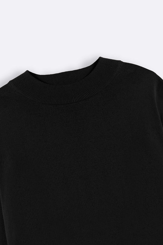 BLACK REGULAR RIBBED-KNIT JUMPER