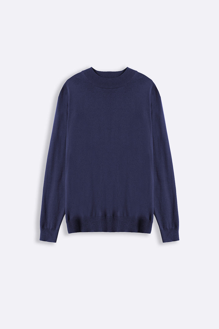NAVY COTTON HIGH-CREW JUMPER