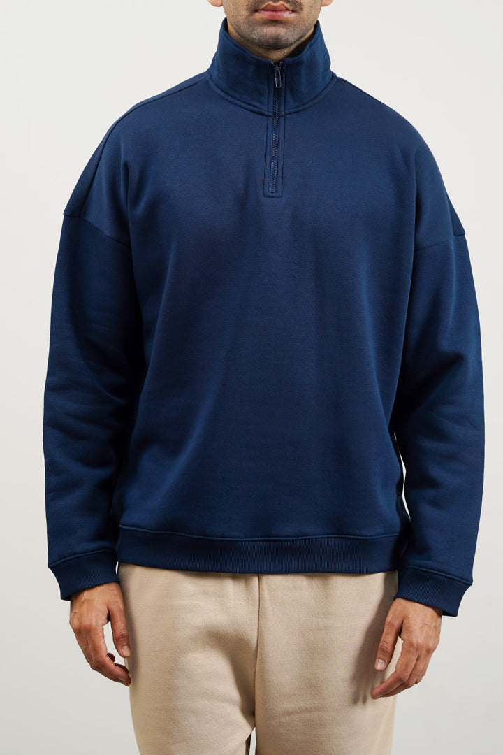 NAVY QUARTER ZIP SWEATSHIRT