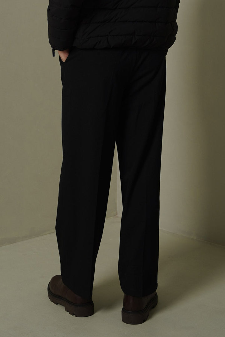 BLACK DOUBLE PLEAT TAILORED PANTS