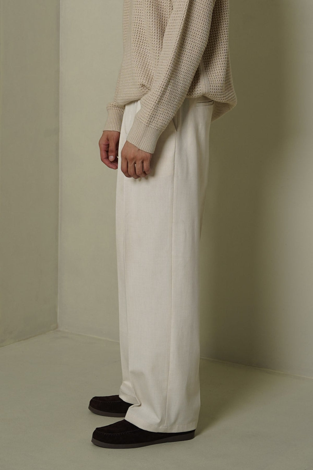 OAT MELANGE DOUBLE PLEAT TAILORED PANTS