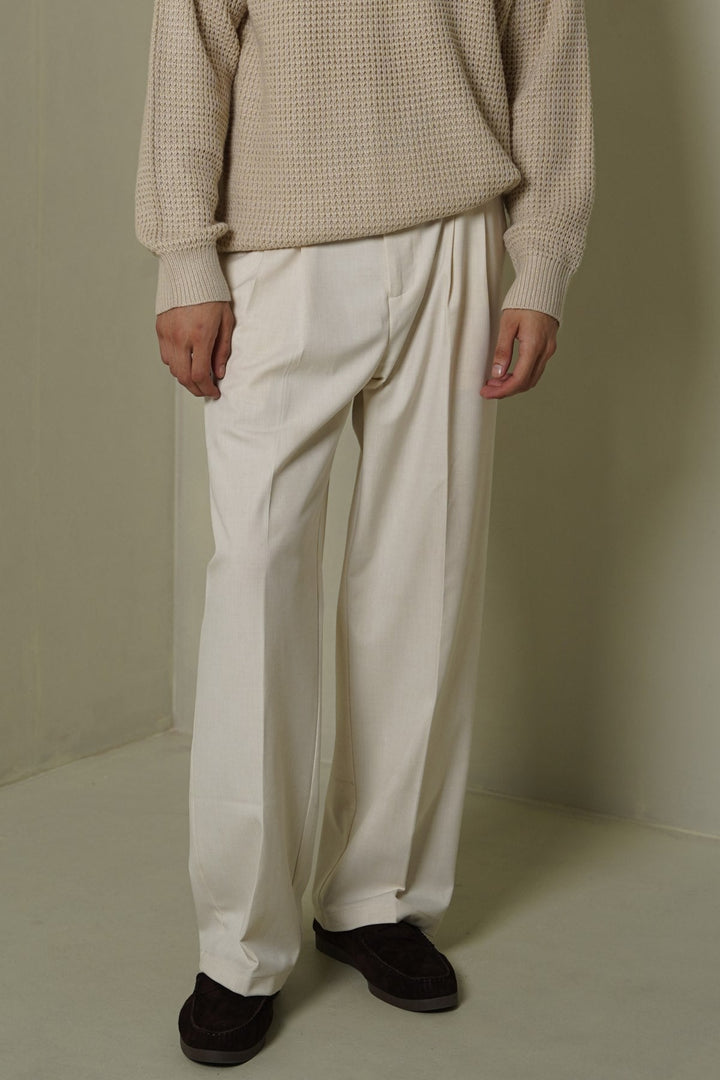 OAT MELANGE DOUBLE PLEAT TAILORED PANTS