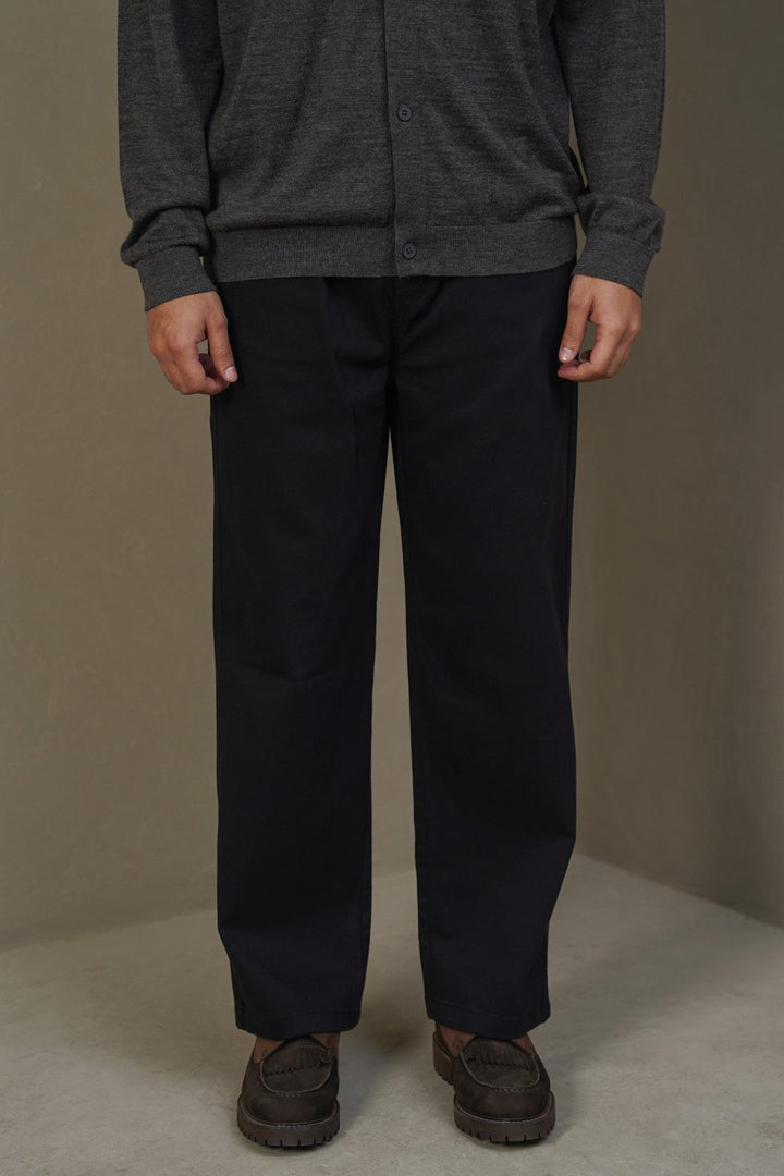 BLACK RELAXED TWILL PANTS