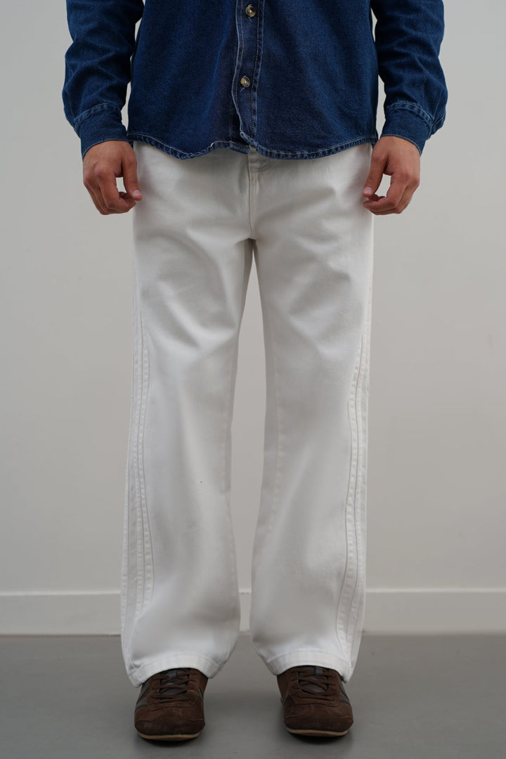 WHITE SPORTY TWILL JEANS