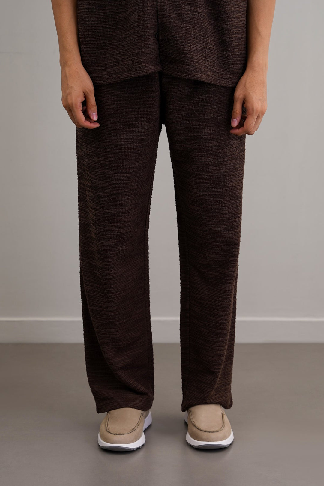 DARK BROWN BOUCLE TROUSERS