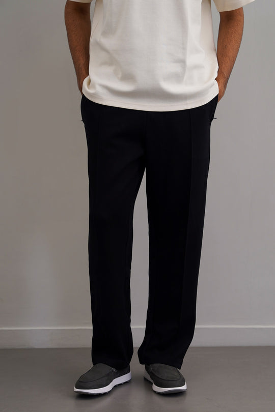 BLACK EASY PLEATED TROUSERS