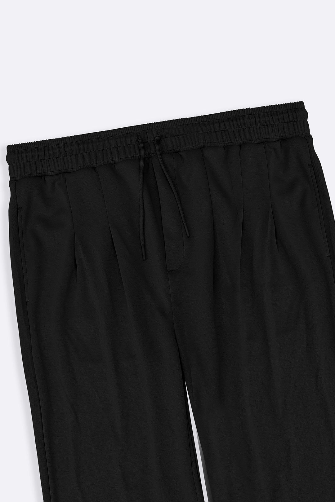 BLACK PLEATED STRAIGHT TROUSERS