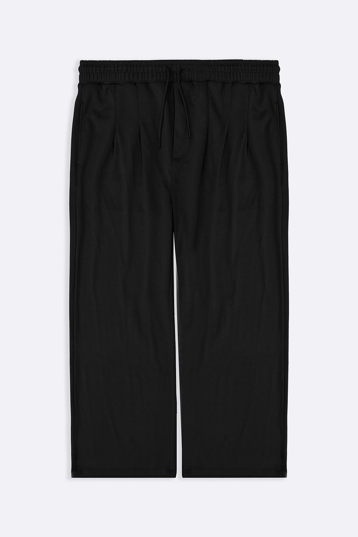 BLACK PLEATED STRAIGHT TROUSERS