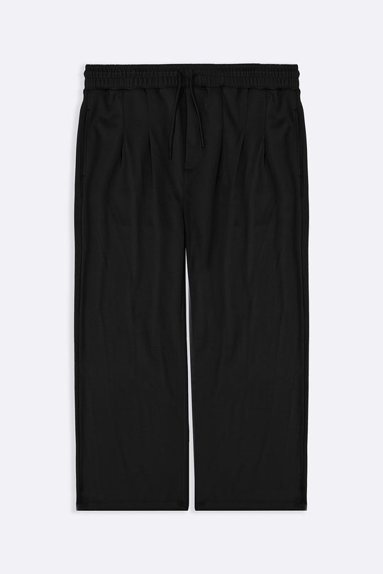 BLACK PLEATED STRAIGHT TROUSERS