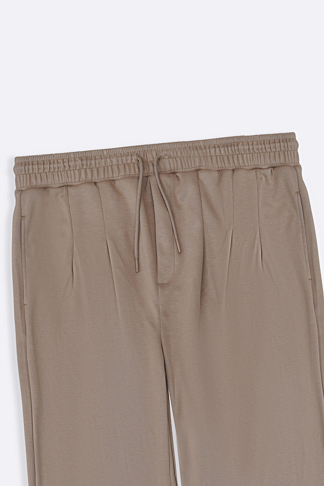KHAKI PLEATED STRAIGHT TROUSERS