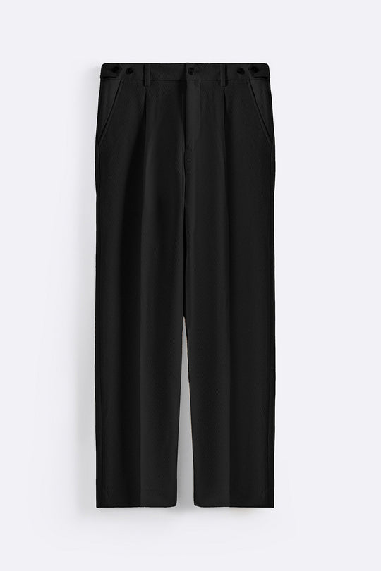 BLACK TEXTURED ADJUSTABLE PANTS
