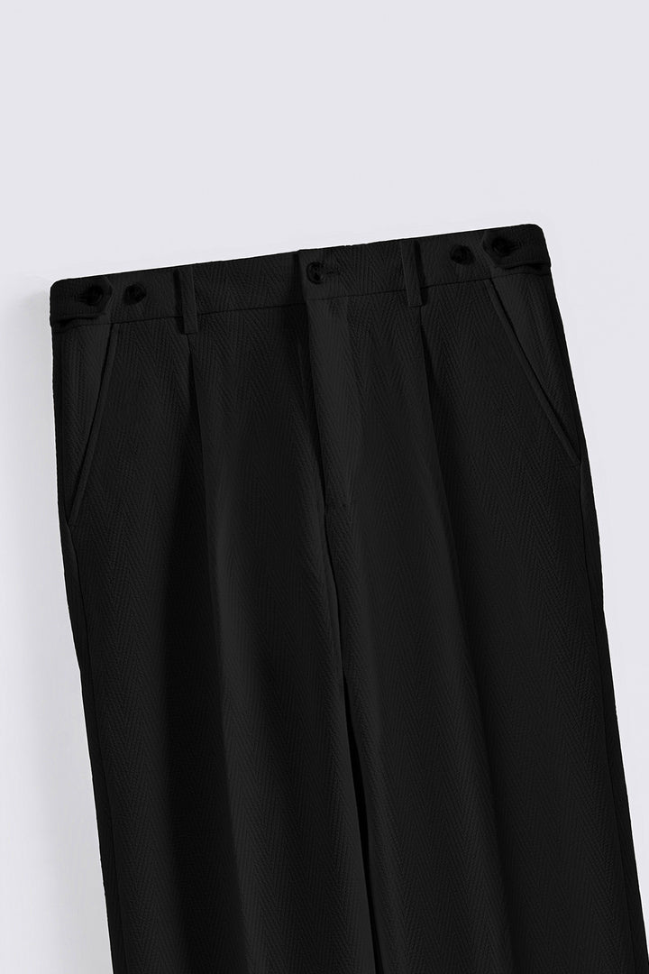 BLACK TEXTURED ADJUSTABLE PANTS