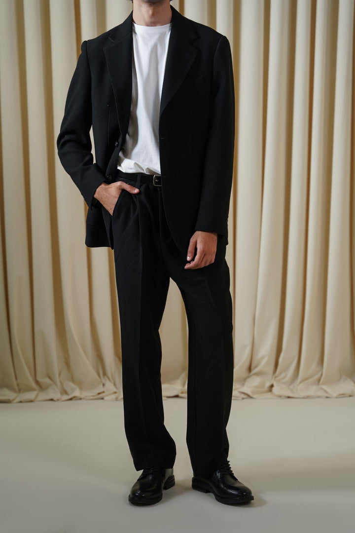 BLACK TEXTURED ADJUSTABLE PANTS