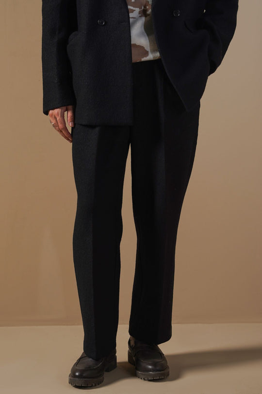 BLACK WOOL-BLEND DAILY PANTS