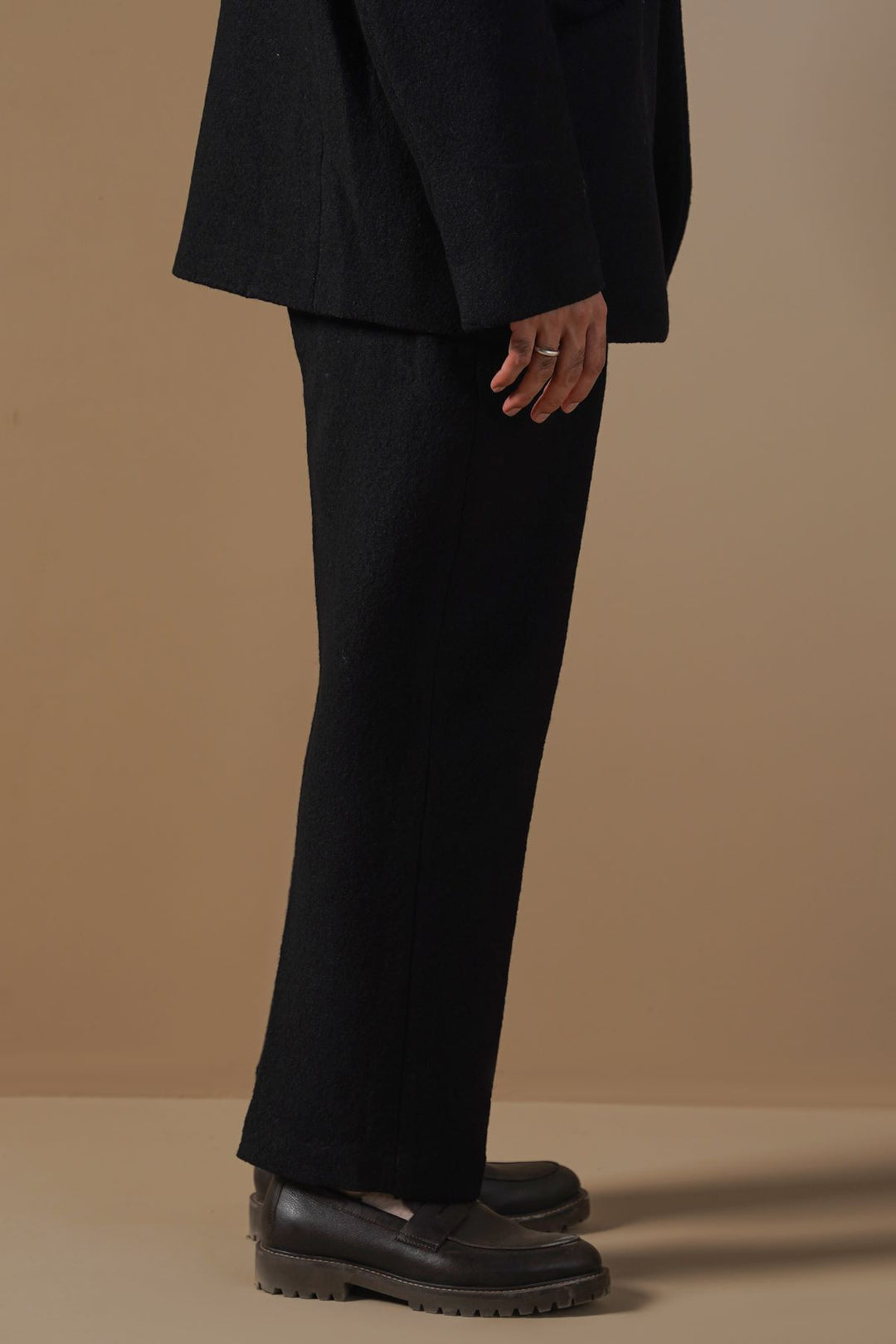 BLACK WOOL-BLEND DAILY PANTS