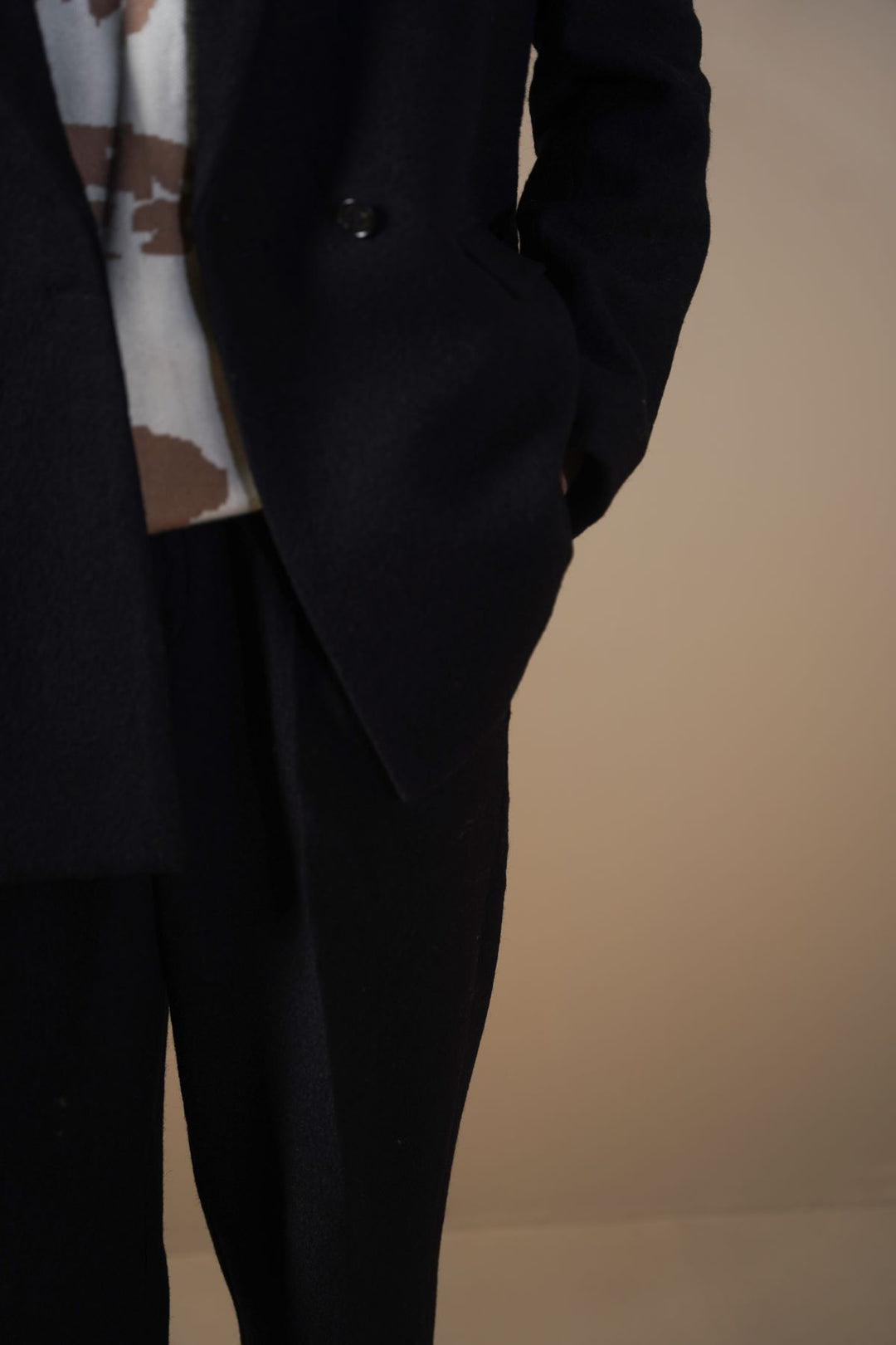 BLACK WOOL-BLEND DAILY PANTS