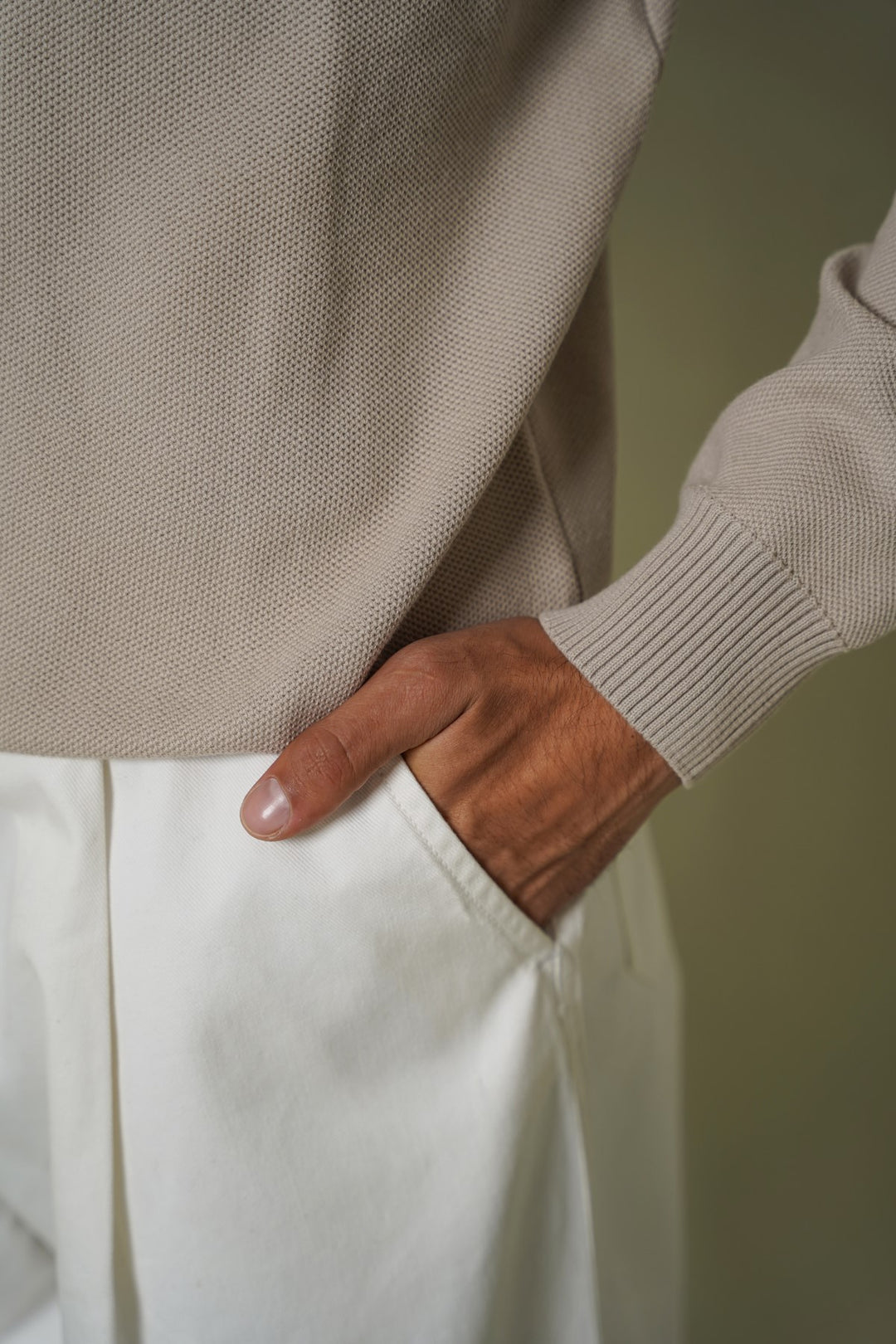 ECRU 3D PLEAT DENIM PANTS