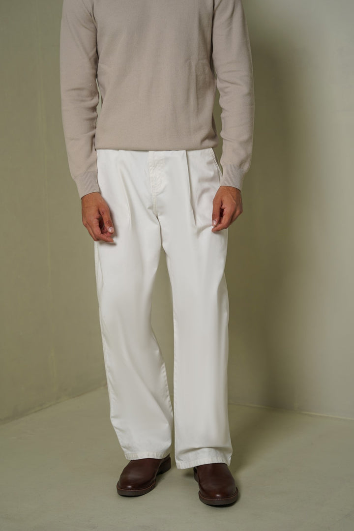 ECRU 3D PLEAT DENIM PANTS