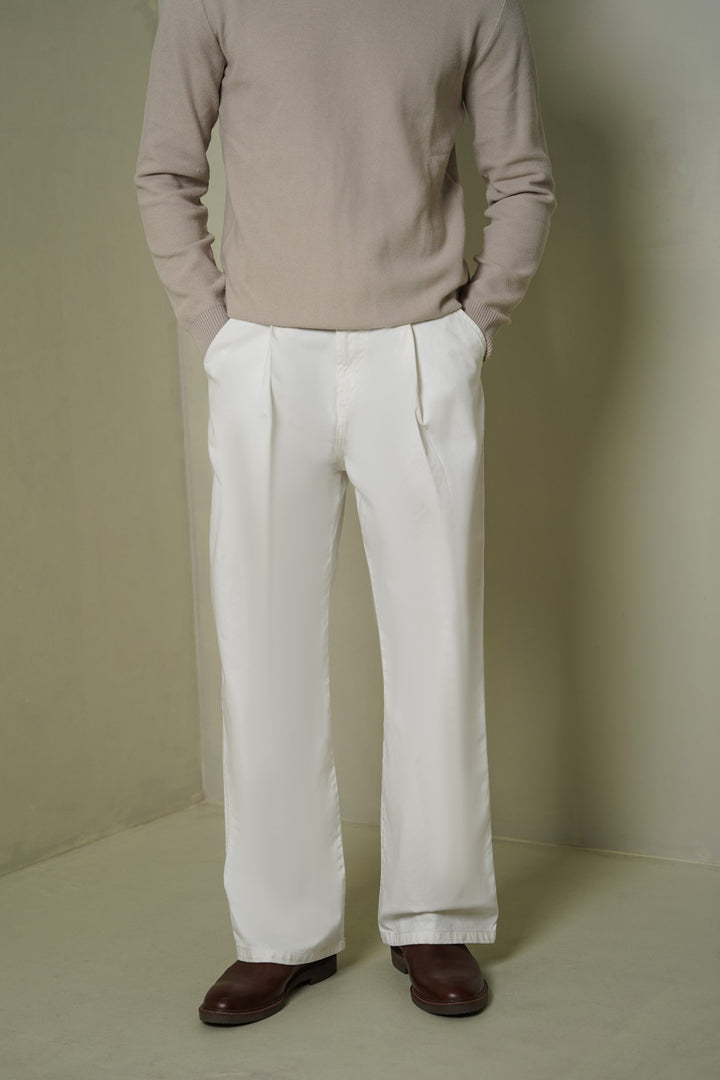 ECRU 3D PLEAT DENIM PANTS