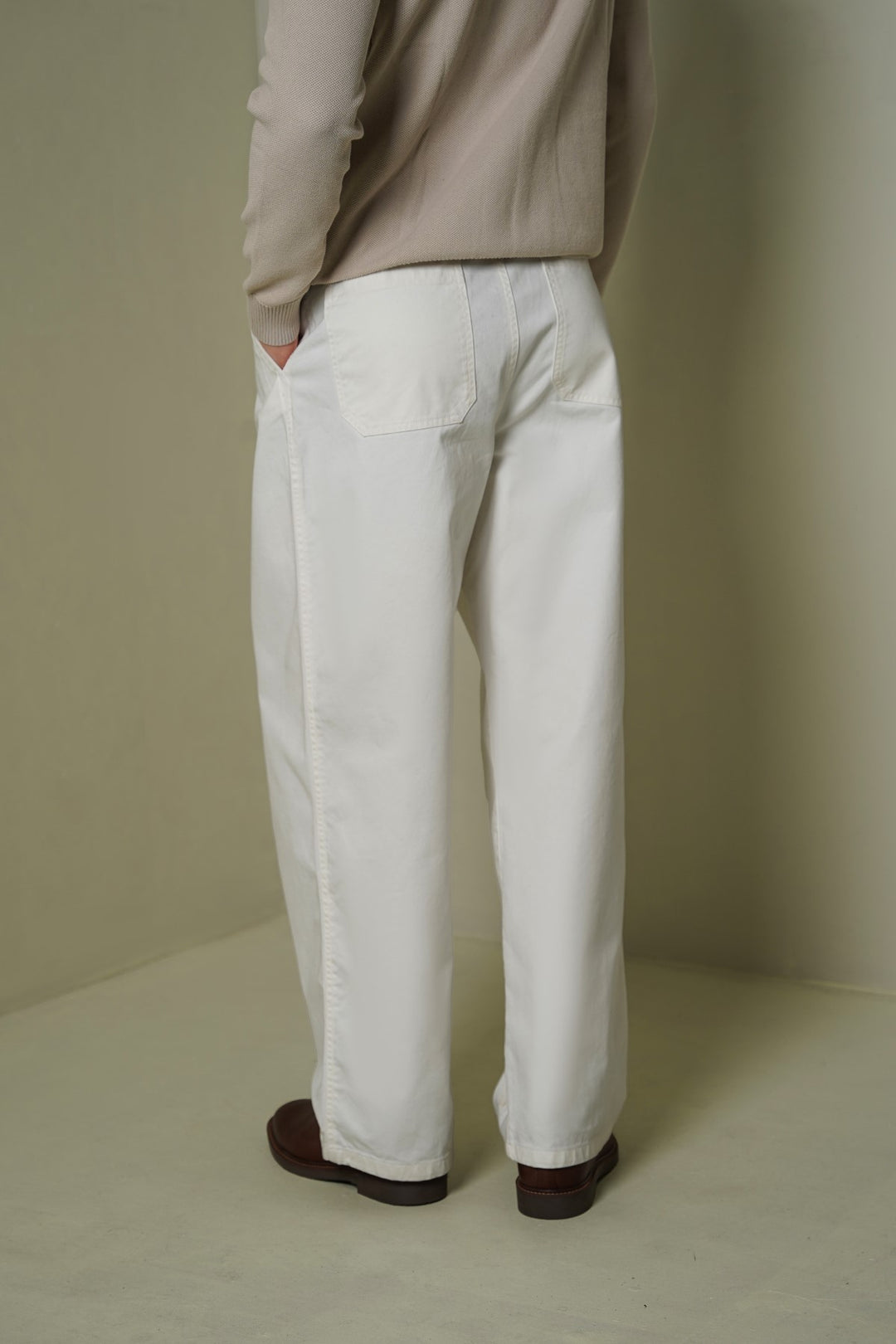 ECRU 3D PLEAT DENIM PANTS