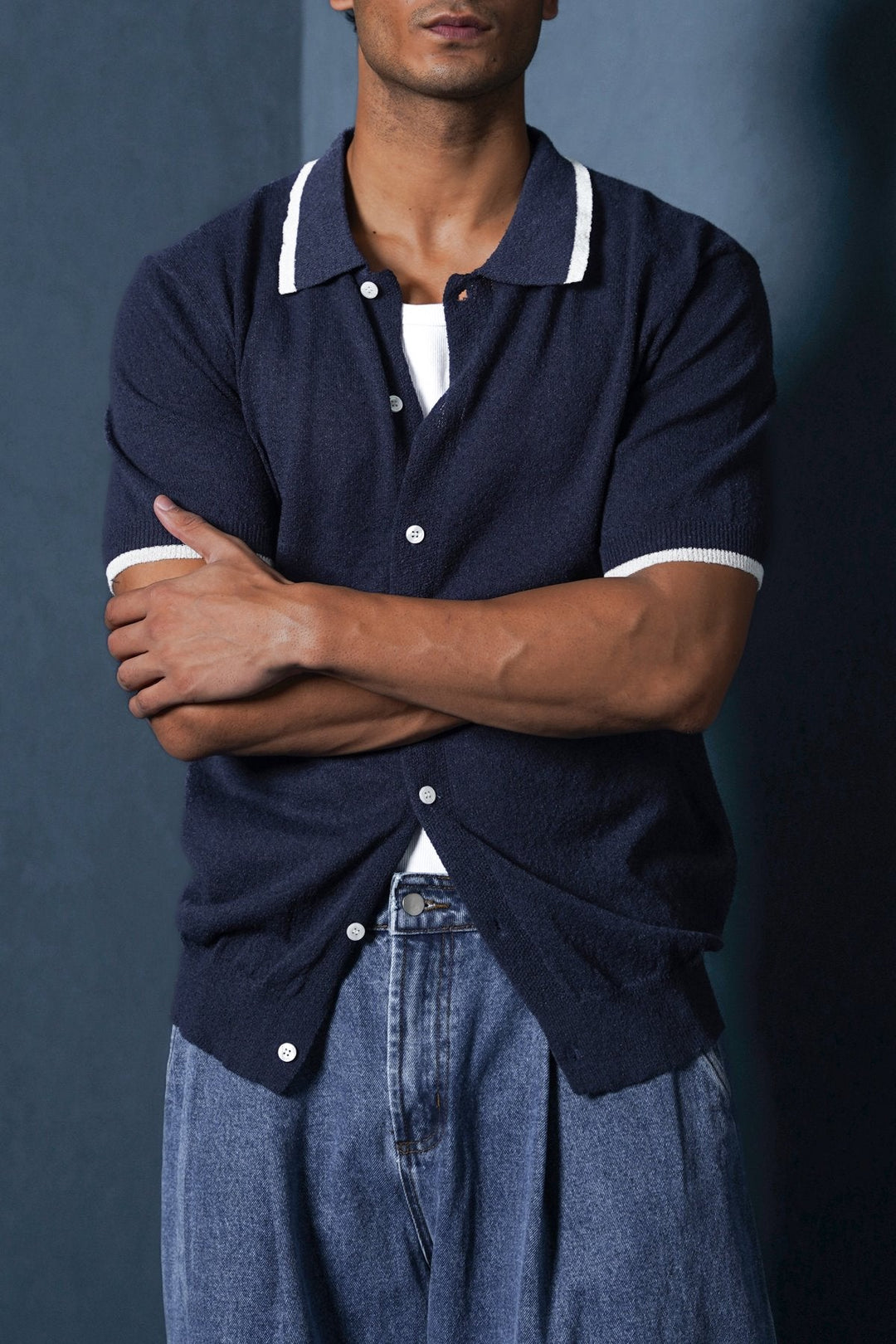 NAVY CLUB POLO CARDIGAN