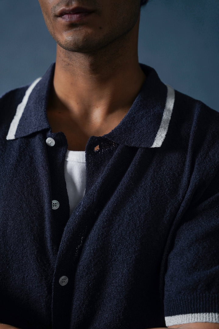 NAVY CLUB POLO CARDIGAN